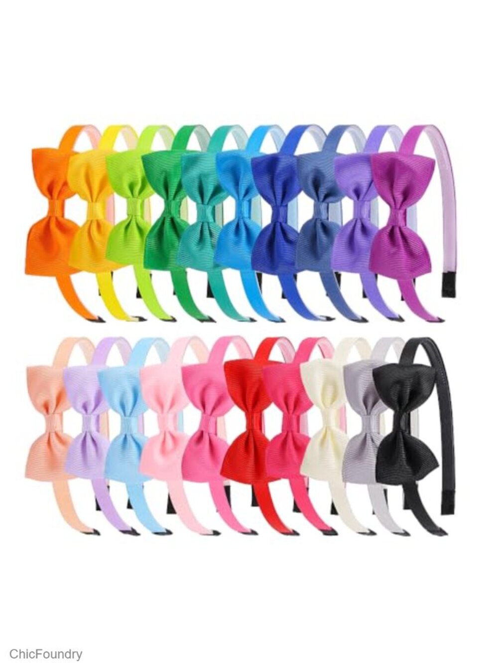 20 Pcs Girls Bow Headbands Grosgrain Ribbon Hairbands Non-Slip